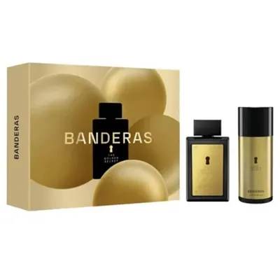Caseta Cadou Barbati Antonio Banderas The Golden Secret, Apa de Toaleta 100 ml, Deodorant 150 ml