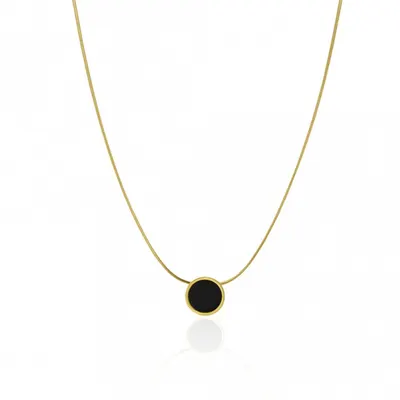 Colier elegant cu pandantiv cerc negru – Oțel chirurgical placat cu aur 14K, Ecarla NST2223