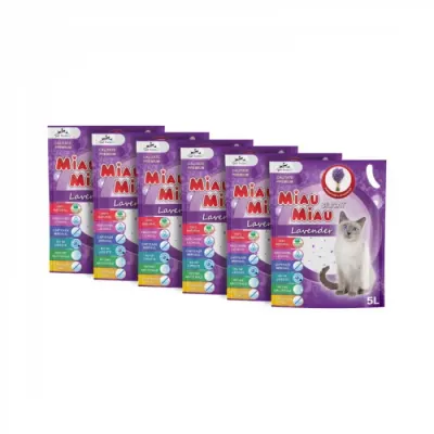 Set 6 buc x Asternut igienic pentru pisici Miau Miau Silicat cu Lavanda 5L