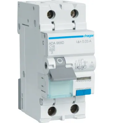 Disjunctor cu protectie diferentiala RCBO 1P+N 16A/30mA 6kA curba C tip A Hager ADA966D