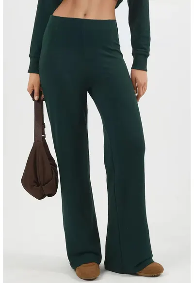 Pantaloni dama talie inalta - verde padure - textil - Verde padure