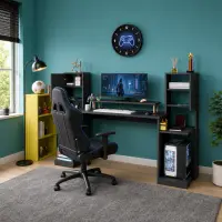 Birou gaming Throne cu biblioteca, rafturi și dulapuri laterale, 183 x 45 x 120 cm