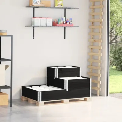 Gossi strat inaltat cu 3 niveluri, negru, 120x80 cm, lemn masiv pin