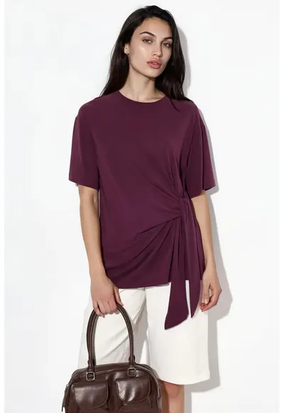Bluza casual - decolteu rotund - detaliu asimetric - mov lavanda - jerseu din modal