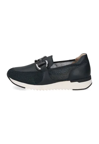 Pantofi loafer de piele si piele ecologica cu detalii perforate - Albastru ultramarin