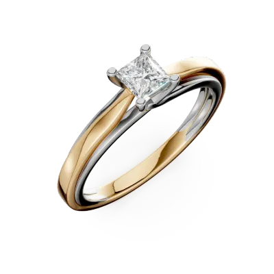 Inel de logodna din aur alb-galben cu diamant princess solitaire de 0.4ct