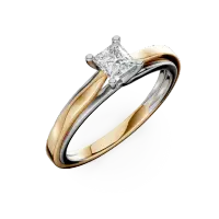 Inel de logodna din aur alb-galben cu diamant princess solitaire de 0.4ct
