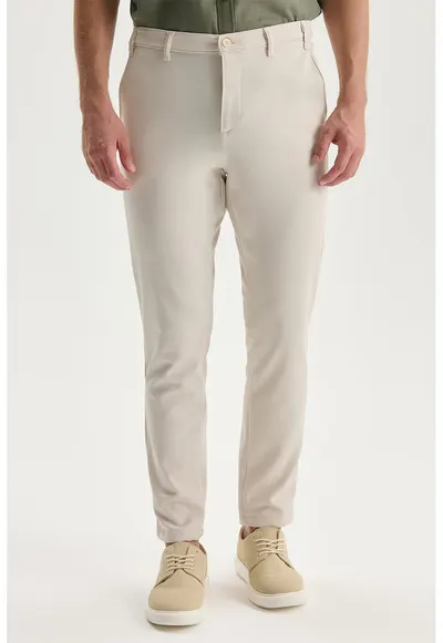 Pantaloni eleganti slim fit - Alb fildes