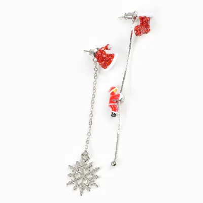 Cercei asimetrici cu Mos Craciun si accesorii festive