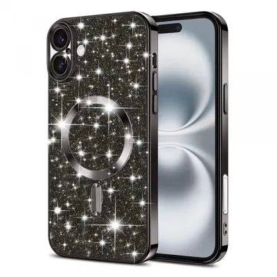 Husa MagSafe pentru Apple iPhone 16 Plus, Techsuit, Luxury Glitter, Neagra