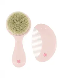 Set perie si pieptan pentru bebelusi KikkaBoo Savanna Roz cu peri naturali,Fara BPA,Potrivit de la 0 luni,Pieptan cu dintii rotunjiti