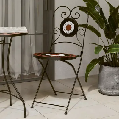 vidaXL Scaune pliante 2 buc Teracotă și Ceramică Albă