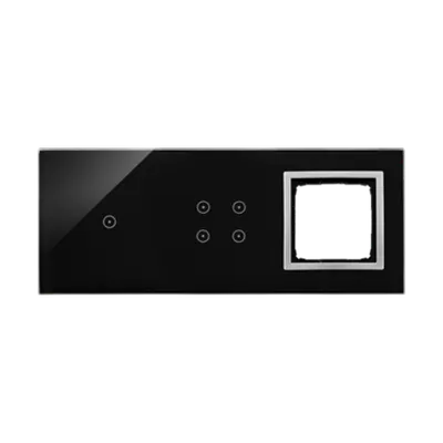 Panou Touch 3 module, modul 1:1 comanda touch, modul 2:4 comenzi touch, modul 3: spatiu pentru modul argintiu Simon 54, sticla neagra