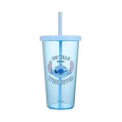 Pahar cu capac si pai MINISO, din seria Disney Lilo & Stich, 600ml