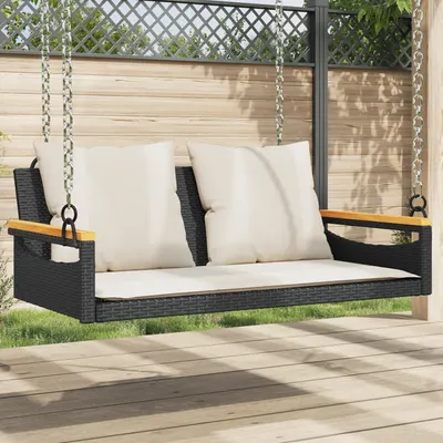 vidaXL Bancă de balansoar cu perne, negru, 109x62x40 cm, poliratan