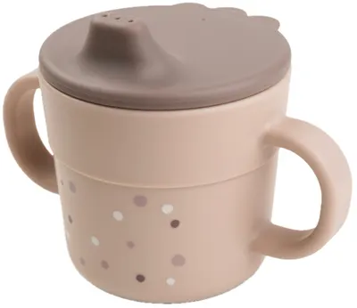 Cană anti-vărsare cu mânere Done by Deer - Happy dots, powder, 215 ml