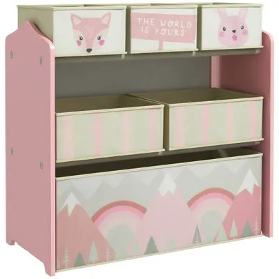 ZONEKIZ dulap pentru copii cu 6 cutii din material textil, model drăguț, 63x30x66 cm, Roz | Aosom Romania
