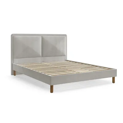 Pat matrimonial gri tapițat tapițat cu somieră 140x190 cm Mara – Bobochic Paris