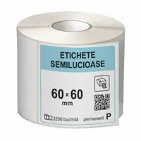 Rola etichete autoadezive semilucioase 60x60 mm, adeziv permanent, 3200 etichete rola