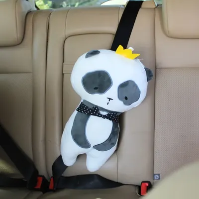 Pernă pentru centura de siguranță copii, model Panda, Ginza, 48x28 cm, microfibră + bumbac PP