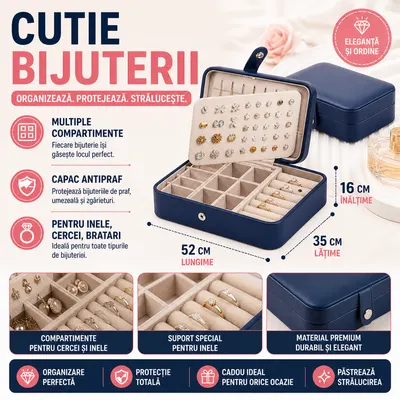 Cutie organizatoare bijuterii, Poliuretan, 16x11x5cm