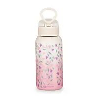 Sticla termos lichide, Petite&Mars, Delicate Flowers, Cu cioc, Din otel inoxidabil, Cu mentinere de temperatura calda pana la 12 h, Rece pana la 24 h, 500 ml, Fara BPA, Cu maner de transport, 3 ani+, Roz