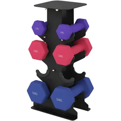 SPORTNOW Set gantere 3 perechi cu suport de depozitare, mânere antiderapante, 1-5 kg, hexagon | Aosom Romania