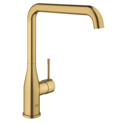 Baterie de bucatarie Grohe Essence 30269GN0, 3/8, monocomanda, pipa inalta, tip L, cartus ceramic, pivotanta, limitator, Auriu