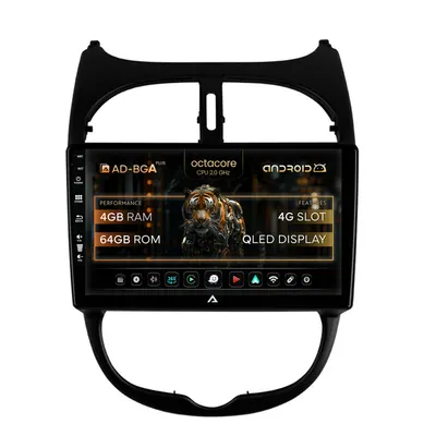 Navigatie Peugeot 206 (1998-2012), Android, A-Octacore 4GB RAM + 64GB ROM, 9 Inch - AD-BGA9004+AD-BGRKIT262