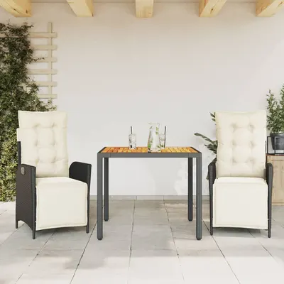 Gossi set mobilier de gradina cu perne, 3 piese, negru, poliratan