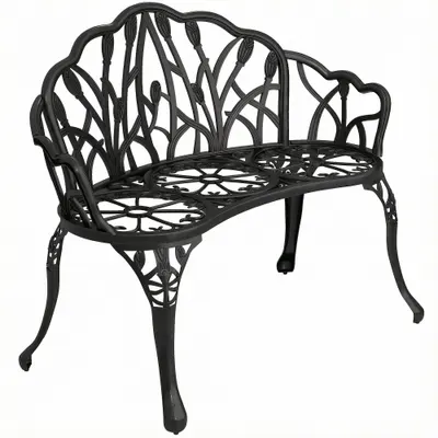 Outsunny Bancă de grădină 2 locuri aluminiu turnat rezistentă la intemperii bancă de exterior cu spătar în formă de lalea motiv floral 99 x 57 x 78 cm | Aosom Romania