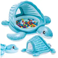 Piscina gonflabila pentru copii, Turtle Playland, in forma de carapace, cu acoperis incorporat, 218 x 206 x 97 cm, din vinil cu dop de scurgere