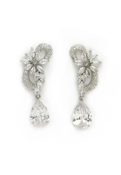 Cercei drop cu zirconia - Argintiu/Transparent