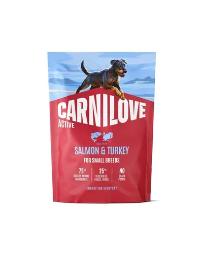Hrană câini talie mică CARNILOVE Active Dog Salmon & Turkey Adult Small Breeds 1,5 kg somon și curcan