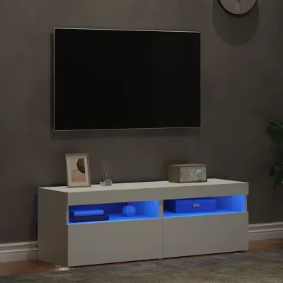 vidaXL Comode TV cu lumini LED, 2 buc., alb, 60x35x40 cm