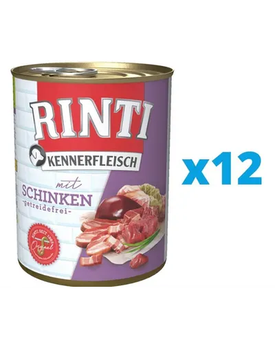 RINTI Kennerfleisch Ham hrana caini adulti 12 x 400 g, cu sunca