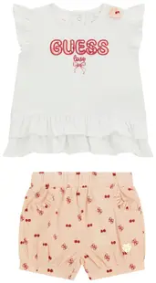 Set de 2 piese Guess - Tricou cu pantaloni cu cireșe, roz-alb, 18 luni