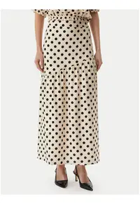 Fusta maxi - bej - casual - buline - viscoza/poliamida