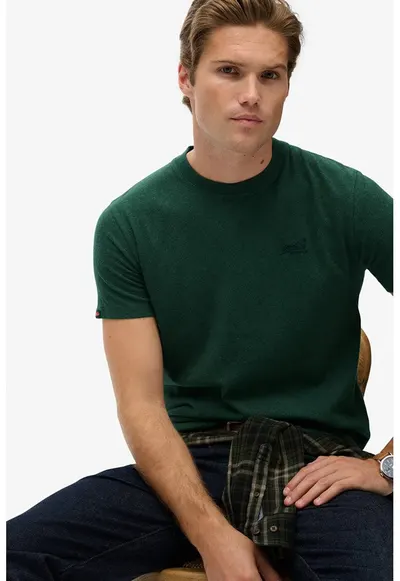 Tricou din bumbac cu decolteu la baza gatului so logo brodat - Verde inchis