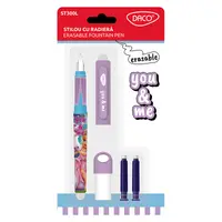 Stilou cu radiera Daco You&Me lavanda + 2 rezerve + dispozitiv curatare