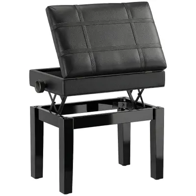 HOMCOM Scaun pentru Pian cu Înălțime Reglabilă și Spațiu de Depozitare, 63x35x46-56 cm, Negru | Aosom Romania