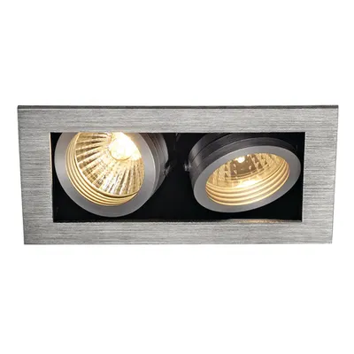 Spot incastrat, KADUX Ceiling lights GU10, aluminium double-headed, QPAR51, rectangular, brushed aluminium, max. 100W, incl. clip springs