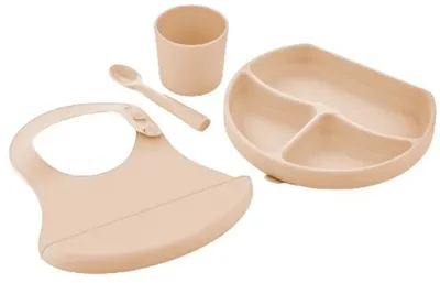 Set de hrănire din silicon BabyJem - Ecru