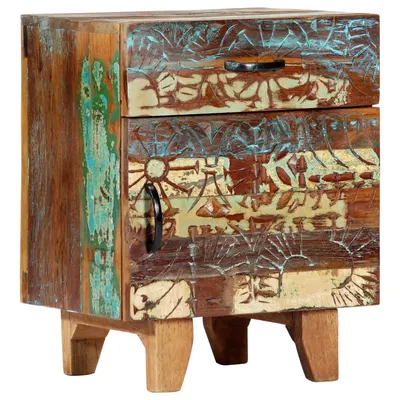 vidaXL Noptieră sculptată manual, 40 x 30 x 50 cm, lemn masiv reciclat