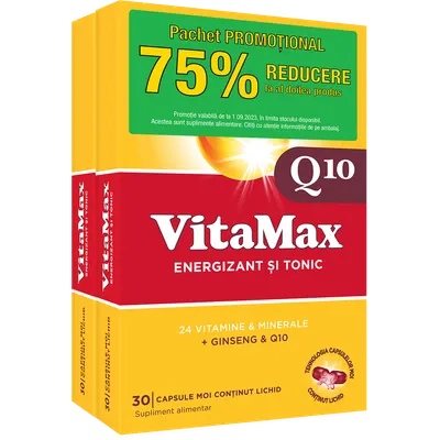 Pachet Vitamax Q10 1 + 75% reducere la al doilea produs, 30 capsule moi, Perrigo