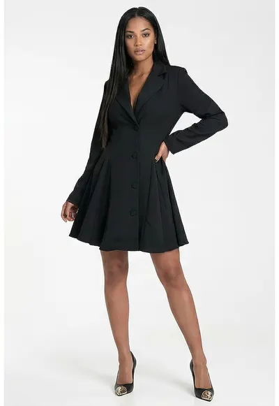 Rochie midi M1317 - neagra - croiala evazata - decolteu in V - maneci lungi