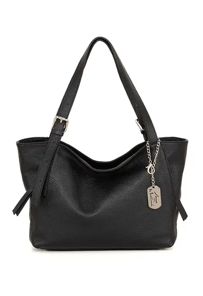 Geanta shopper din piele cu aspect granulat - Negru