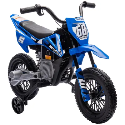 AIYAPLAY Motocicletă Electrică pentru Copii cu Roți Detașabile, Suspensii, Sunete și Indicator de Încărcare, Albastru | Aosom Romania