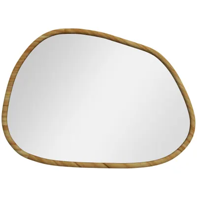 HOMCOM Oglindă Neregulară de Perete, Oglindă cu Cadru din Lemn, Oglindă Decorativă, 70x2.1x50 cm, Lemn Natural | Aosom Romania