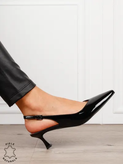 Pantofi dama eleganti din piele naturala cu toc subtire si varf ascutit CRL1617 NEGRU